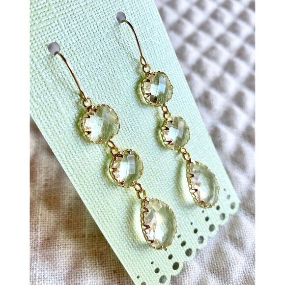 New Clear Faceted Crystals & Gold Tone Sparkle Statement Earrings - 2.75" - Picture 5 of 5